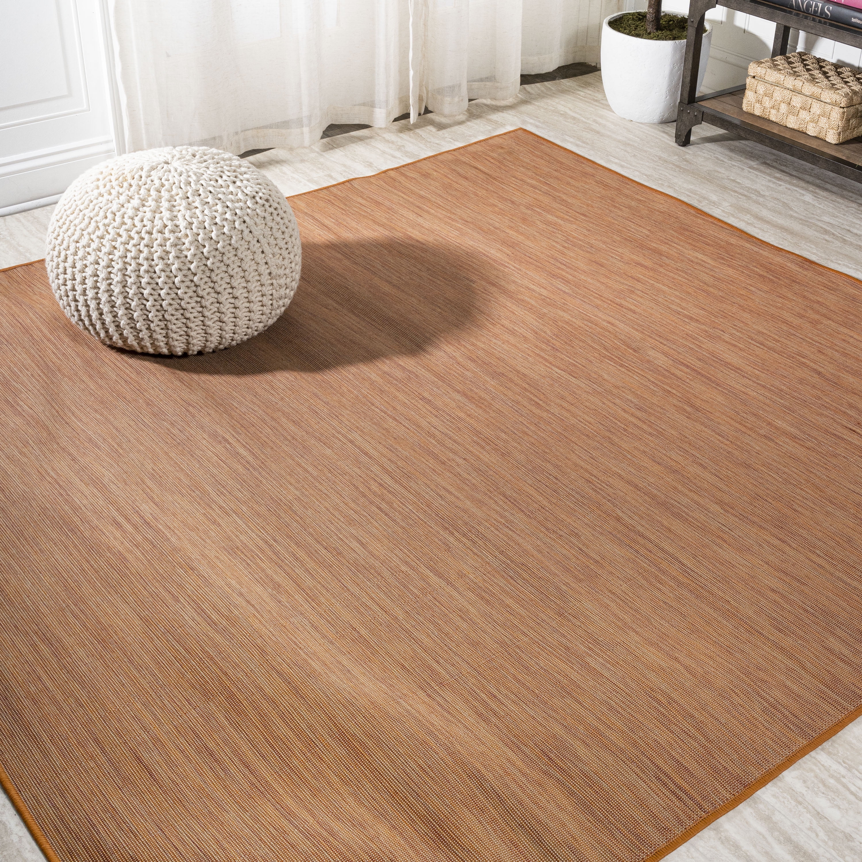 Ethan Modern Flatweave Solid Orange 6' Square Synthetic Rug