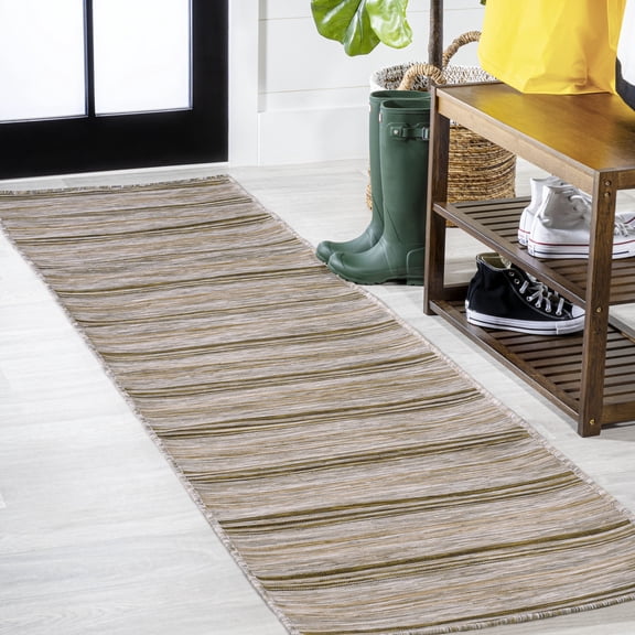 JONATHAN Y TUSCAN SUN 2 x 8 Runner Rug, Bo Farmhouse Wide Stripe - Brown/Natural, TSN101A-28