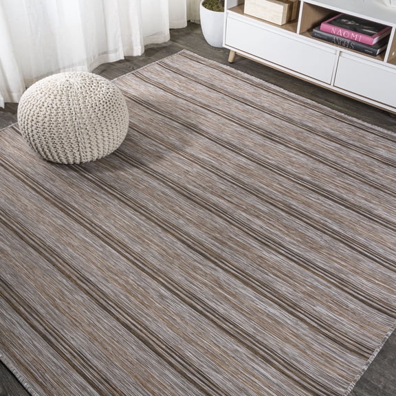 JONATHAN Y TUSCAN SUN 6' Square Area Rug, Bo Farmhouse Wide Stripe - Brown/Natural, TSN101A-6SQ