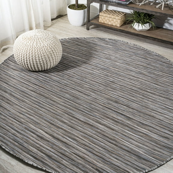 JONATHAN Y TUSCAN SUN 6' Round Area Rug, Finn Farmhouse Pinstripe - Dark Gray/Blue, TSN102A-6R