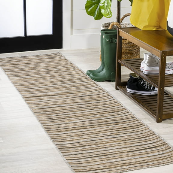 JONATHAN Y TUSCAN SUN 2 x 8 Runner Rug, Finn Farmhouse Pinstripe - Brown/Natural, TSN102B-28