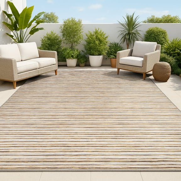 JONATHAN Y TUSCAN SUN 8 x 10 Area Rug, Finn Farmhouse Pinstripe - Brown/Natural, TSN102B-8