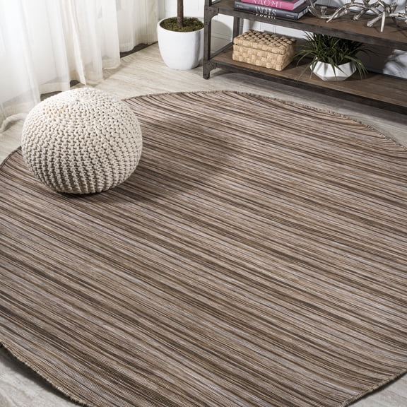 JONATHAN Y TUSCAN SUN 6' Round Area Rug, Finn Farmhouse Pinstripe - Natural/Brown, TSN103A-6R