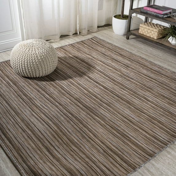JONATHAN Y TUSCAN SUN 6' Square Area Rug, Finn Farmhouse Pinstripe - Natural/Brown, TSN103A-6SQ