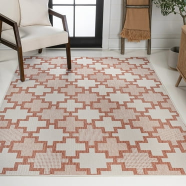 JONATHAN Y TSN200A-5 Cyrus Modern Geometric Tile Pattern Salmon/Cream 5 ft. x 8 ft. Indoor/Outdoor Area Rug, Pet Friendly, Stain Resistant, Easy to Clean, for Patio, Living Room; Kitchen, Bedroom