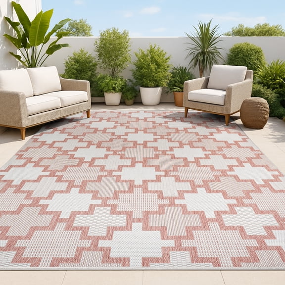 JONATHAN Y TUSCAN SUN 5 x 8 Area Rug, Cyrus Geometric Tile Pattern - Salmon/Cream, TSN200A-5