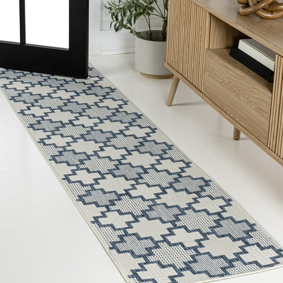JONATHAN Y TUSCAN SUN 2 x 8 Runner Rug, Cyrus Geometric Tile Pattern - Navy/Cream, TSN200B-28