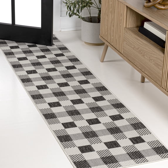 JONATHAN Y TUSCAN SUN 2 x 8 Runner Rug, Darcy Traditional Geometric Bold Gingham - Black/Cream, TSN201A-28