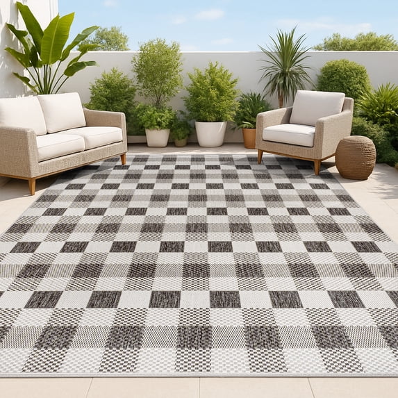 JONATHAN Y TUSCAN SUN 3 x 5 Area Rug, Darcy Traditional Geometric Bold Gingham - Black/Cream, TSN201A-3