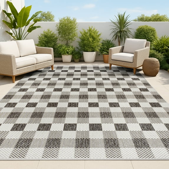 JONATHAN Y TUSCAN SUN 3 x 5 Area Rug, Darcy Traditional Geometric Bold Gingham - Black/Cream, TSN201A-3