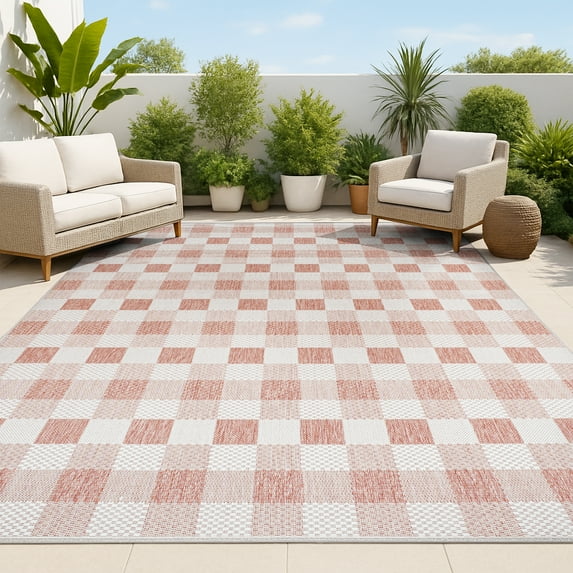 JONATHAN Y TUSCAN SUN 3 x 5 Area Rug, Darcy Traditional Geometric Bold Gingham - Salmon/Cream, TSN201B-3