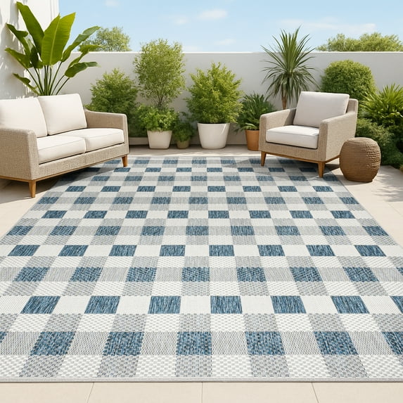 JONATHAN Y TUSCAN SUN 5 x 8 Area Rug, Darcy Traditional Geometric Bold Gingham - Navy/Cream, TSN201C-5