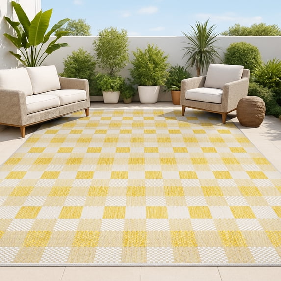 JONATHAN Y TUSCAN SUN 4 x 6 Area Rug, Darcy Traditional Geometric Bold Gingham - Yellow/Cream, TSN201D-4