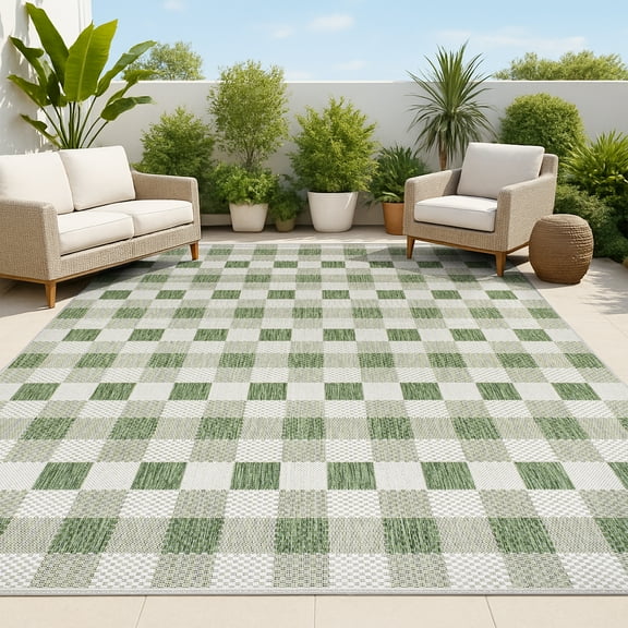 JONATHAN Y TUSCAN SUN 8 x 10 Area Rug, Darcy Traditional Geometric Bold Gingham - Green/Cream, TSN201E-8