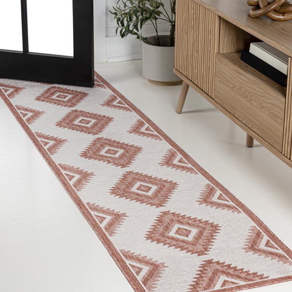 JONATHAN Y TUSCAN SUN 2 x 8 Runner Rug, Lior Geometric Moroccan Diamond - Salmon/Cream, TSN202B-28