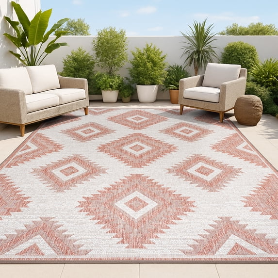 JONATHAN Y TUSCAN SUN 8 x 10 Area Rug, Lior Geometric Moroccan Diamond - Salmon/Cream, TSN202B-8