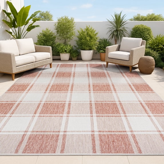 JONATHAN Y TUSCAN SUN 4 x 6 Area Rug, Sabine Traditional Farmhouse Bold Gingham - Salmon/Cream, TSN203A-4