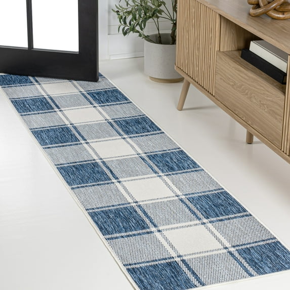 JONATHAN Y TUSCAN SUN 2 x 8 Runner Rug, Sabine Traditional Farmhouse Bold Gingham - Navy/Cream, TSN203B-28