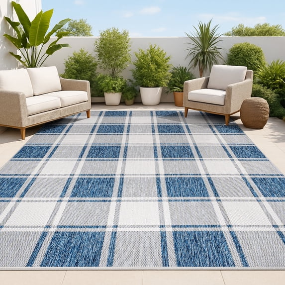 JONATHAN Y TUSCAN SUN 3 x 5 Area Rug, Sabine Traditional Farmhouse Bold Gingham - Navy/Cream, TSN203B-3