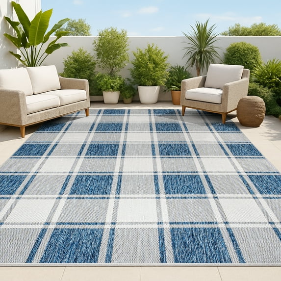 JONATHAN Y TUSCAN SUN 8 x 10 Area Rug, Sabine Traditional Farmhouse Bold Gingham - Navy/Cream, TSN203B-8