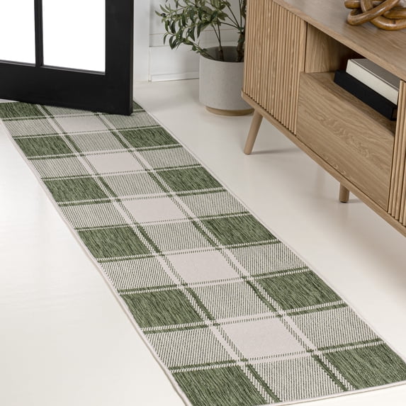JONATHAN Y TUSCAN SUN 2 x 8 Runner Rug, Sabine Traditional Farmhouse Bold Gingham - Green/Cream, TSN203D-28