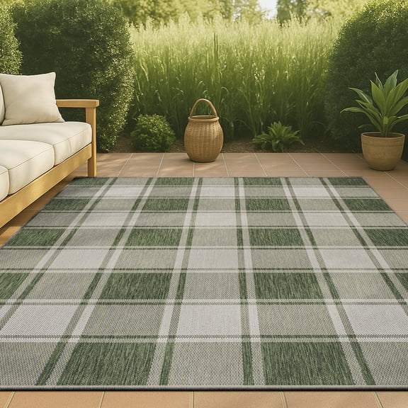 JONATHAN Y TUSCAN SUN 4 x 6 Area Rug, Sabine Traditional Farmhouse Bold Gingham - Green/Cream, TSN203D-4