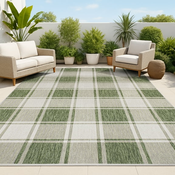 JONATHAN Y TUSCAN SUN 5 x 8 Area Rug, Sabine Traditional Farmhouse Bold Gingham - Green/Cream, TSN203D-5