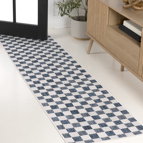 JONATHAN Y TUSCAN SUN 2 x 8 Runner Rug, Aimee Traditional Cottage Checkerboard - Navy/Cream, TSN204B-28
