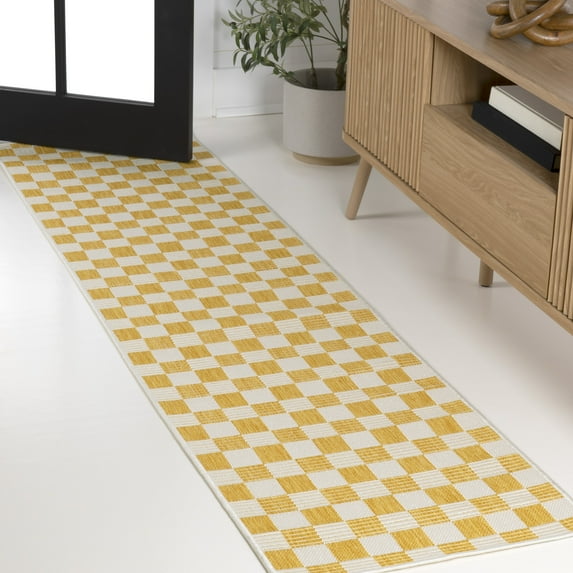 JONATHAN Y TUSCAN SUN 2 x 8 Runner Rug, Aimee Traditional Cottage Checkerboard - Yellow/Cream, TSN204C-28