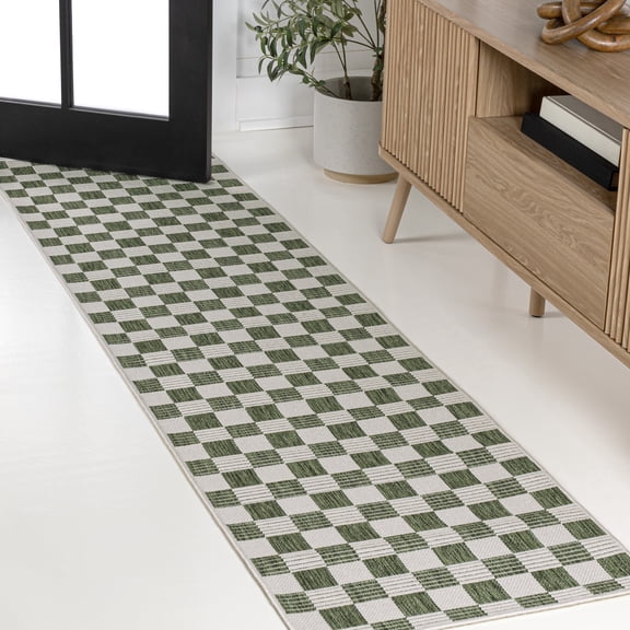 JONATHAN Y TUSCAN SUN 2 x 8 Runner Rug, Aimee Traditional Cottage Checkerboard - Green/Cream, TSN204D-28