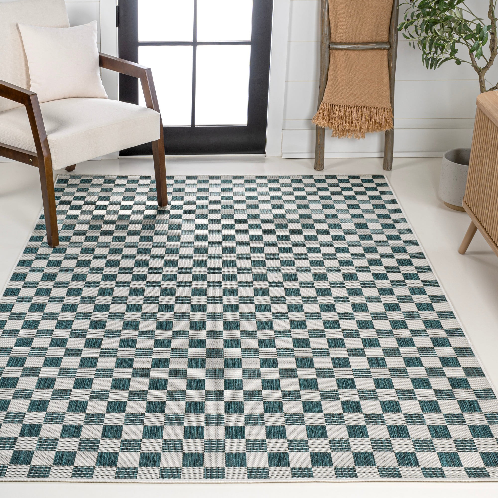 JONATHAN Y TSN204E-8 Aimee Traditional Cottage Checkerboard Turquoise ...