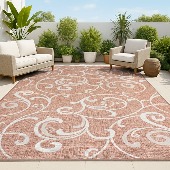 JONATHAN Y TUSCAN SUN 5 x 8 Area Rug, Maribel Traditional All-Over Scroll - Salmon/Cream, TSN205A-5