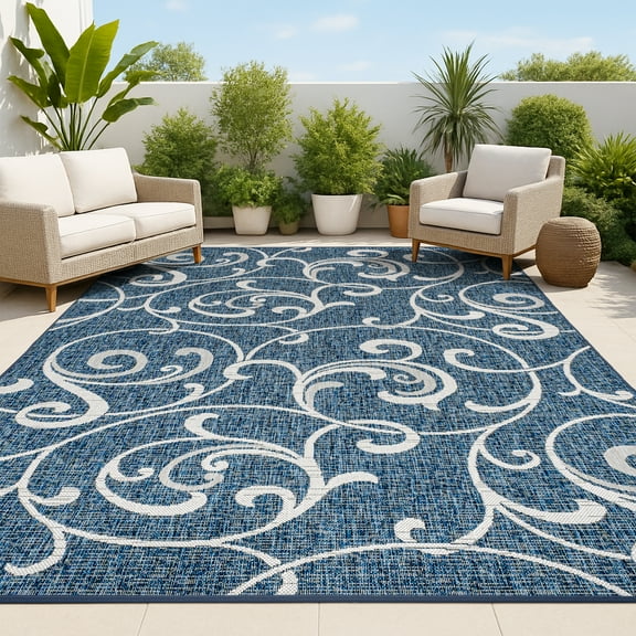JONATHAN Y TUSCAN SUN 5 x 8 Area Rug, Maribel Traditional All-Over Scroll - Navy/Cream, TSN205B-5