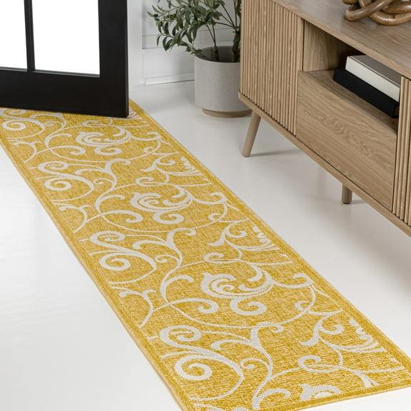 JONATHAN Y TUSCAN SUN 2 x 8 Runner Rug, Maribel Traditional All-Over Scroll - Yellow/Cream, TSN205C-28