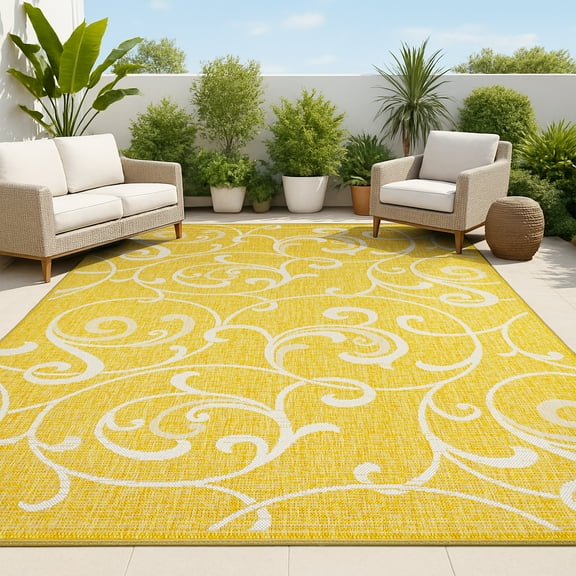 JONATHAN Y TUSCAN SUN 3 x 5 Area Rug, Maribel Traditional All-Over Scroll - Yellow/Cream, TSN205C-3