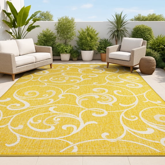 JONATHAN Y TUSCAN SUN 8 x 10 Area Rug, Maribel Traditional All-Over Scroll - Yellow/Cream, TSN205C-8
