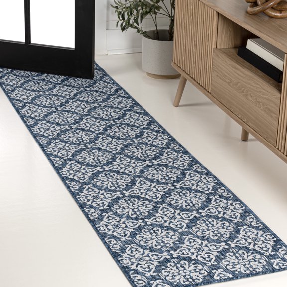 JONATHAN Y TUSCAN SUN 2 x 8 Runner Rug, Amora Traditional Mediterranean Tile Design - Navy/Cream, TSN206A-28