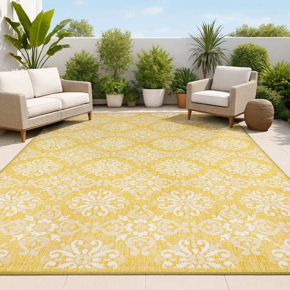 JONATHAN Y TUSCAN SUN 5 x 8 Area Rug, Amora Traditional Mediterranean Tile Design - Yellow/Cream, TSN206C-5