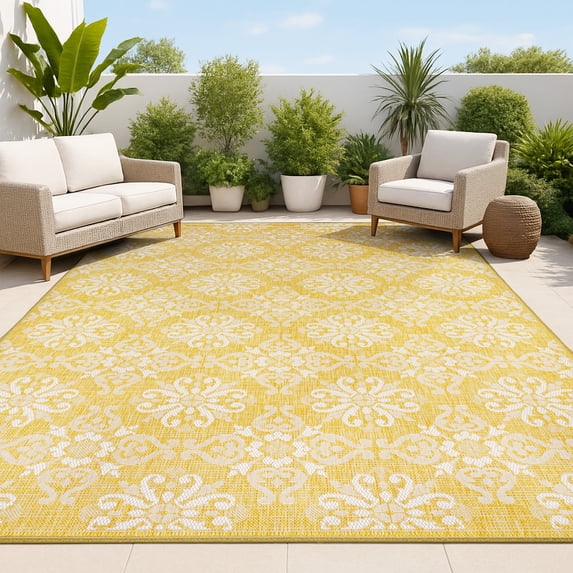 JONATHAN Y TUSCAN SUN 8 x 10 Area Rug, Amora Traditional Mediterranean Tile Design - Yellow/Cream, TSN206C-8