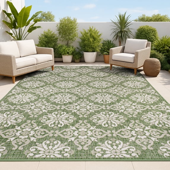JONATHAN Y TUSCAN SUN 3 x 5 Area Rug, Amora Traditional Mediterranean Tile Design - Green/Cream, TSN206D-3