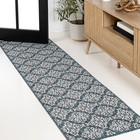 JONATHAN Y TUSCAN SUN 2 x 8 Runner Rug, Amora Traditional Mediterranean Tile Design - Turquoise/Cream, TSN206E-28