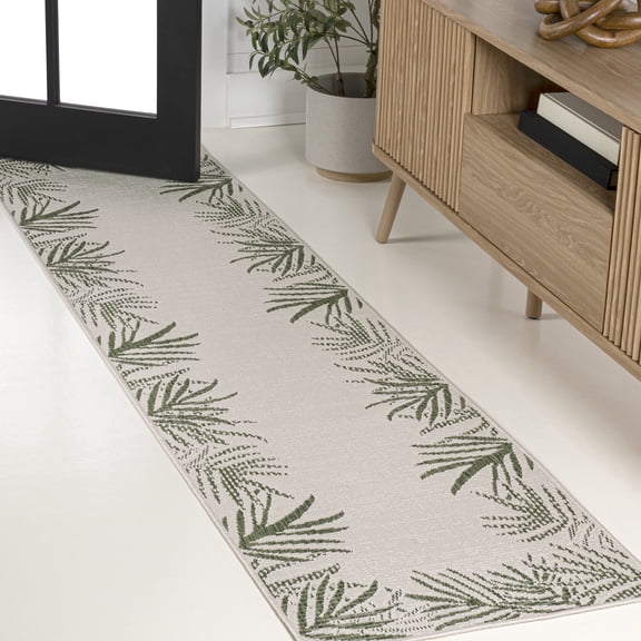 JONATHAN Y TUSCAN SUN 2 x 8 Runner Rug, Isla Coastal Cottage Palm Frond Border - Green/Cream, TSN207B-28