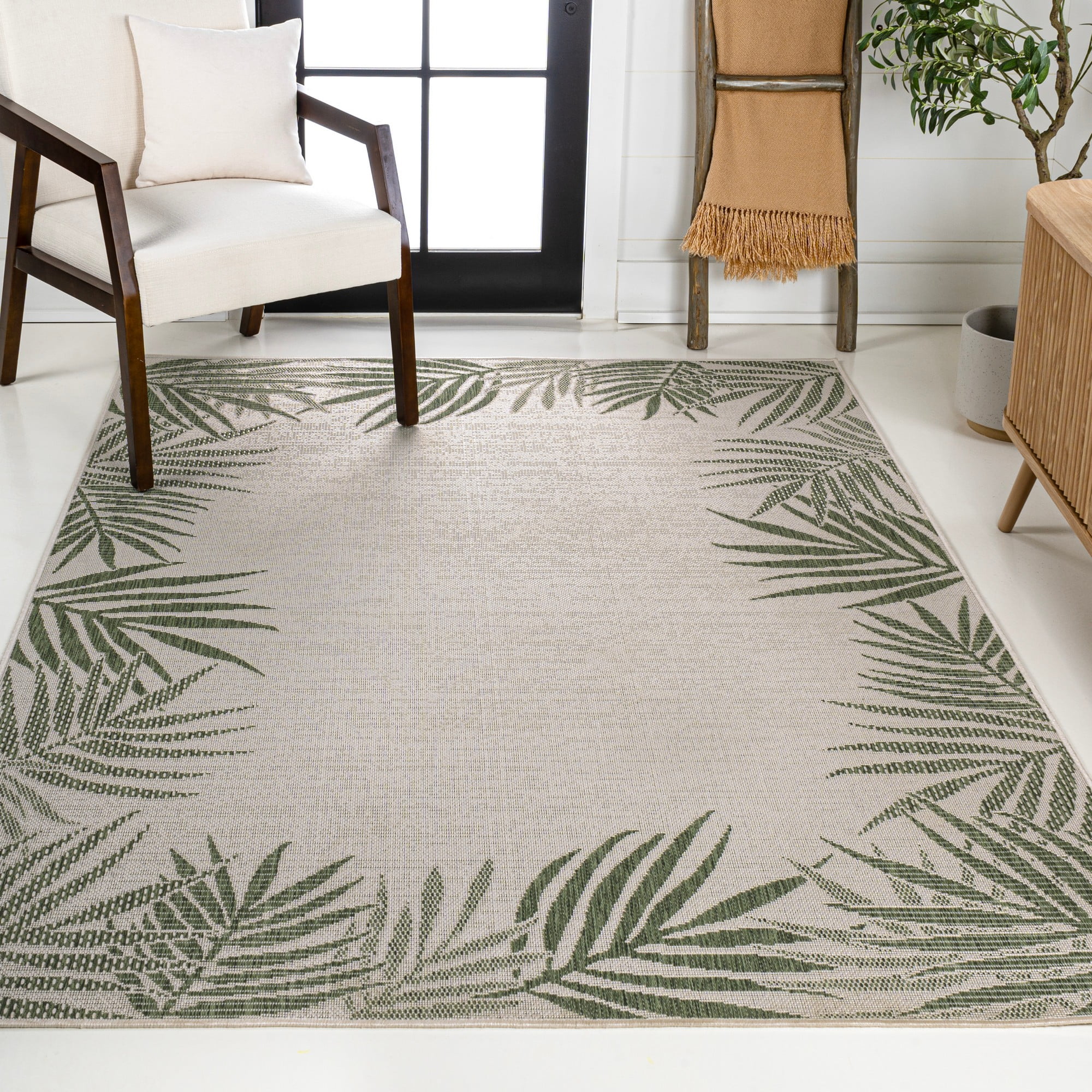 JONATHAN Y TUSCAN SUN COLLECTION Isla Coastal Cottage Palm Frond Border ...