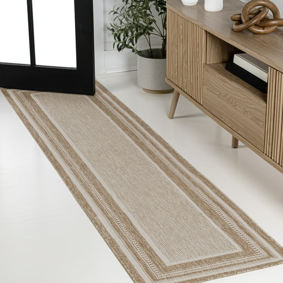 JONATHAN Y TUSCAN SUN 2 x 8 Runner Rug, Beckett Border Stripe - Beige/Cream, TSN208A-28