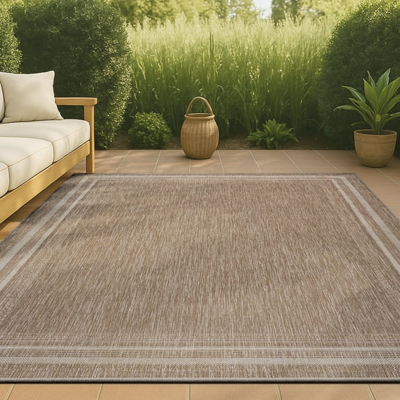 JONATHAN Y TUSCAN SUN 4 x 6 Area Rug, Lido Traditional Pinstripe Border - Beige/Cream, TSN210A-4