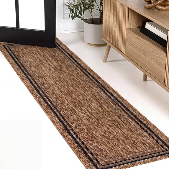 JONATHAN Y TSN210E-28 Lido Traditional Casual Pinstripe Border Brown/Dark Gray 2 ft. x 8 ft. Indoor/Outdoor Runner Rug
