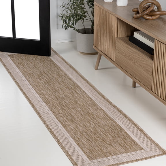 JONATHAN Y TUSCAN SUN 2 x 8 Runner Rug, Hali Coastal Wide Stripe Border - Beige/Cream, TSN211A-28