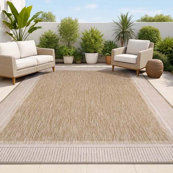 JONATHAN Y TUSCAN SUN 5 x 8 Area Rug, Hali Coastal Wide Stripe Border - Beige/Cream, TSN211A-5