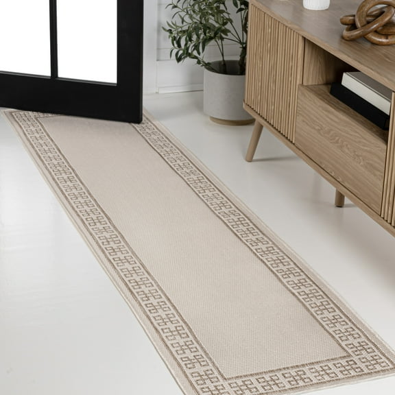 JONATHAN Y TUSCAN SUN 2 x 8 Runner Rug, Athena Geometric Border - Cream/Beige, TSN212A-28