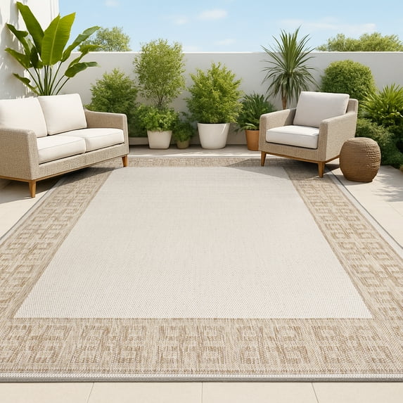 JONATHAN Y TUSCAN SUN 3 x 5 Area Rug, Athena Geometric Border - Cream/Beige, TSN212A-3